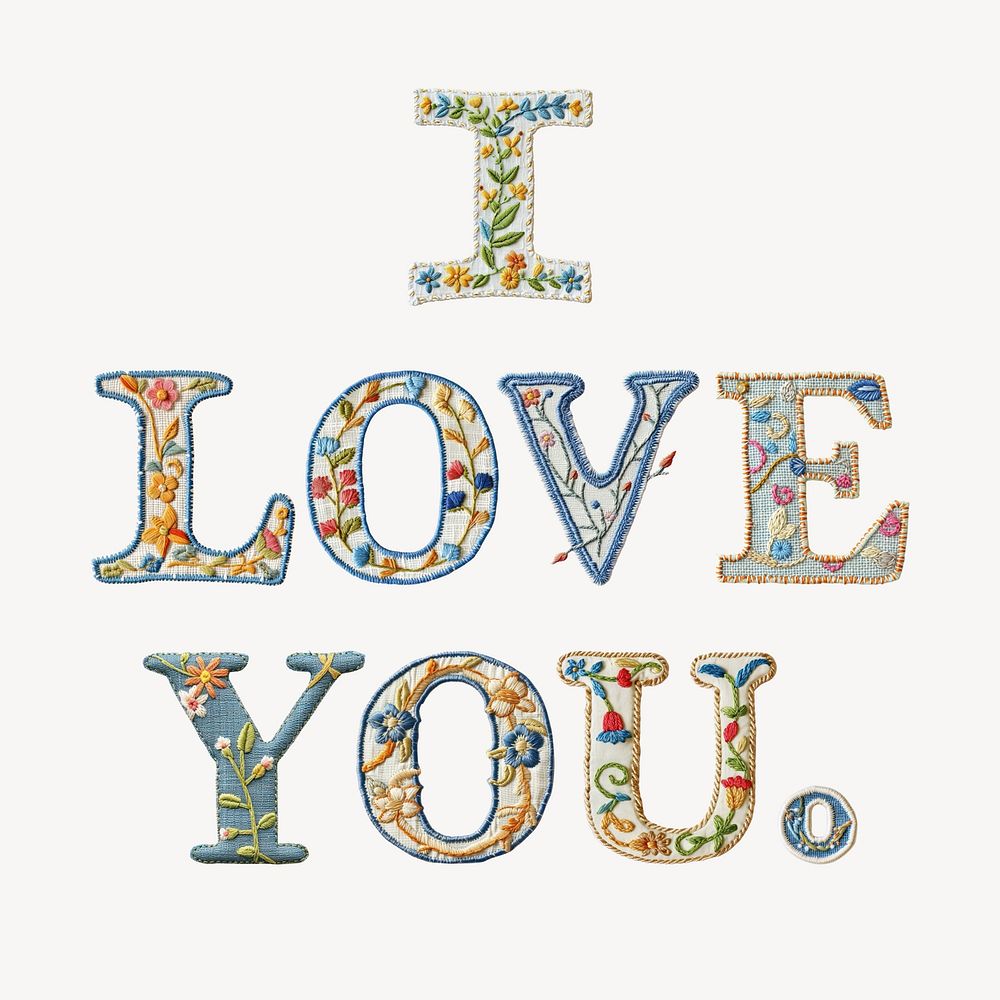I love you word embroidery alphabet