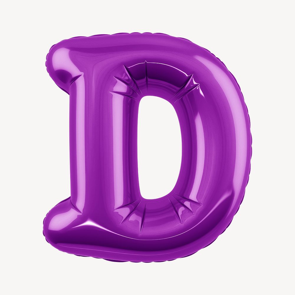 Letter D 3D purple balloon alphabet illustration