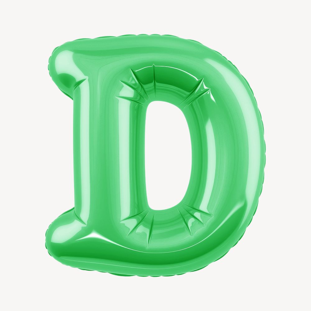 Letter D 3D green balloon alphabet illustration