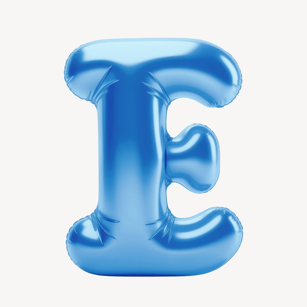 Letter E 3D blue balloon alphabet illustration