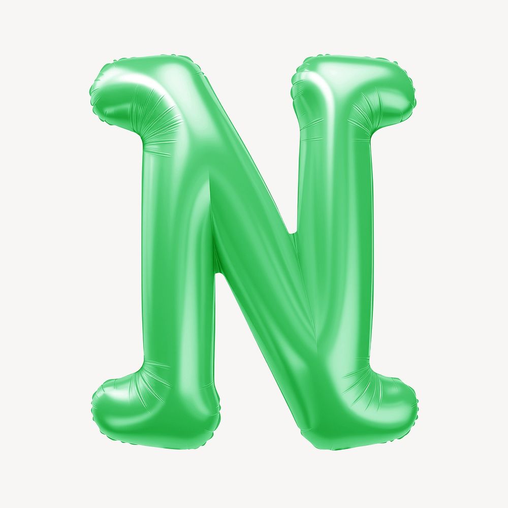 Letter N 3D green balloon alphabet illustration