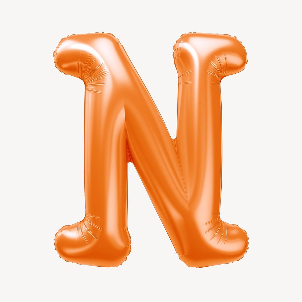 Letter N 3D orange balloon alphabet illustration