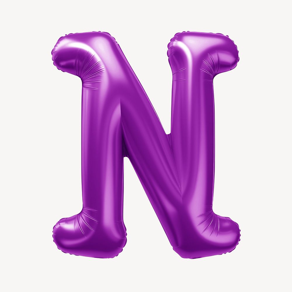 Letter N 3D purple balloon alphabet illustration