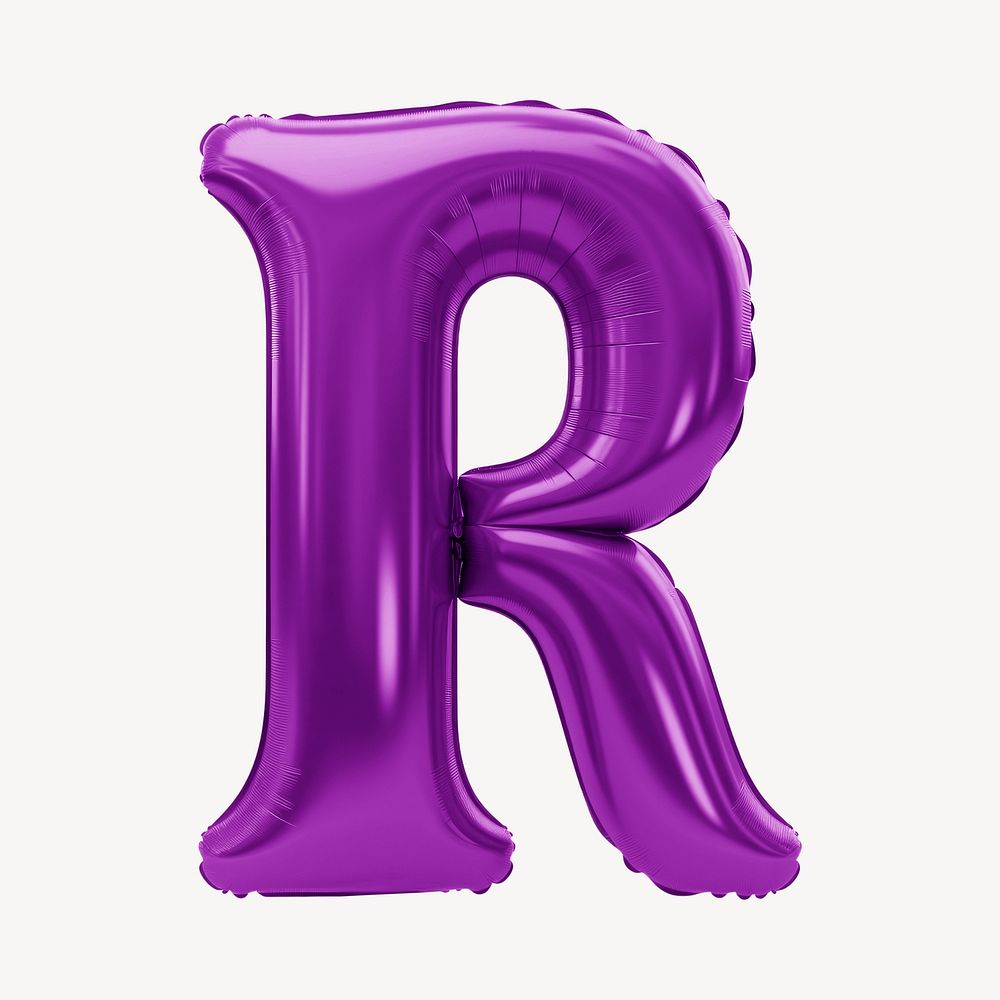 Letter R 3D purple balloon alphabet illustration