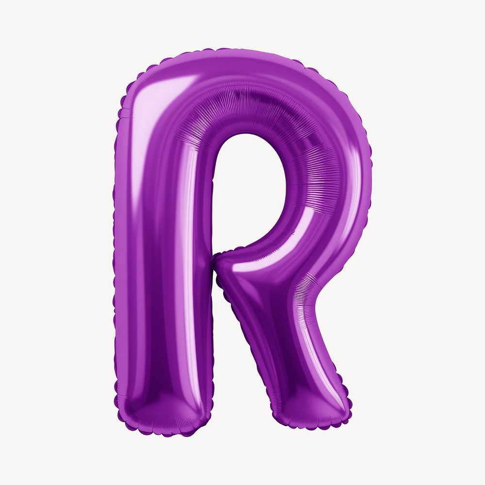 Letter R 3D purple balloon alphabet illustration