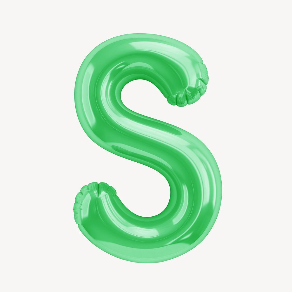 Letter S 3D green balloon alphabet illustration