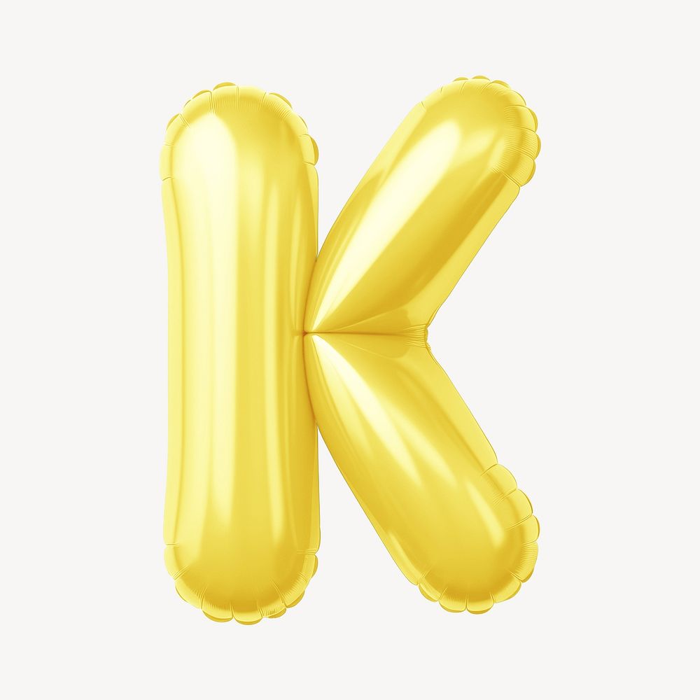 Letter K 3D yellow balloon alphabet illustration