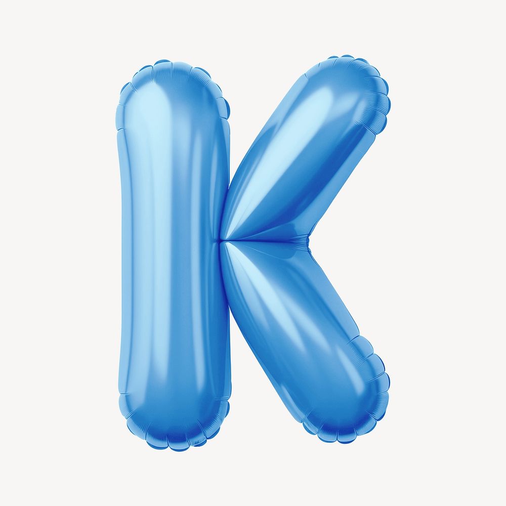 Letter K 3D blue balloon alphabet illustration