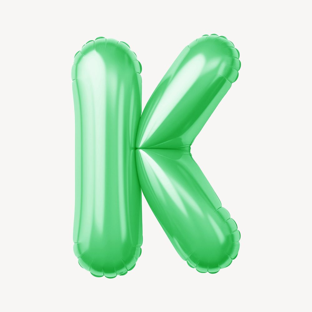 Letter K 3D green balloon alphabet illustration