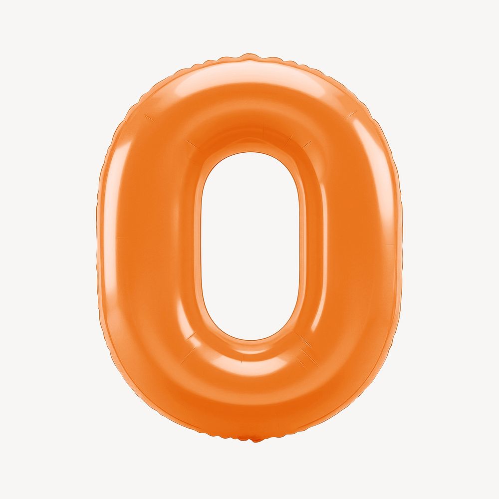 Number 0 orange  3D balloon illustration