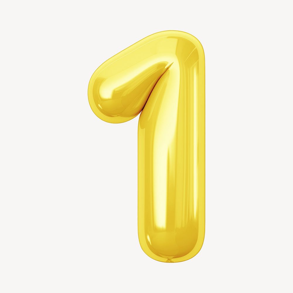 Number one yellow  3D balloon illustration