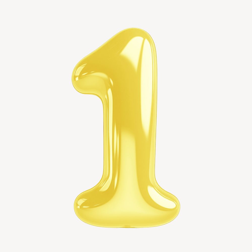 Number one yellow  3D balloon illustration
