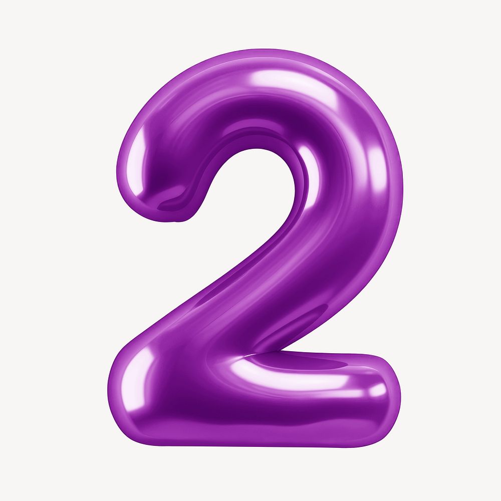 Number two purple  3D balloon illustration
