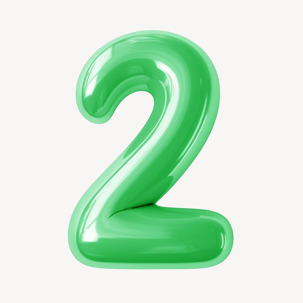 Number two green  3D balloon illustration