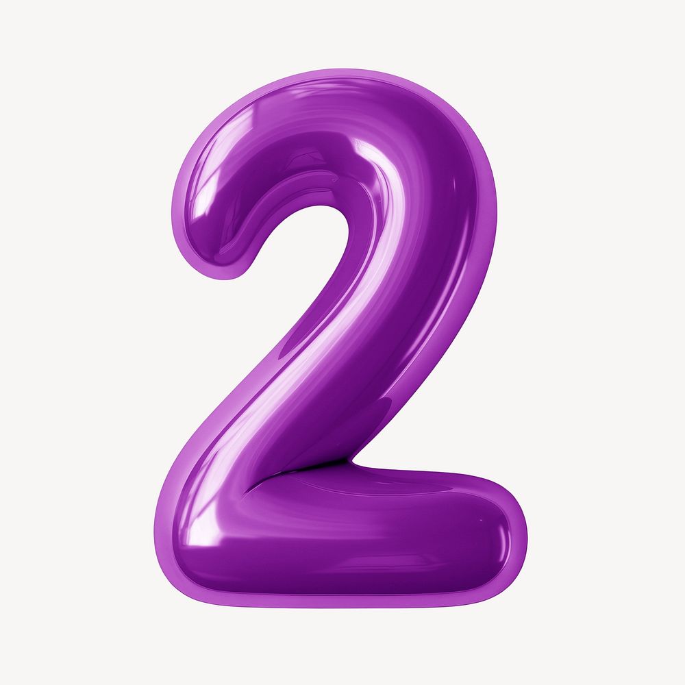 Number 2 purple  3D balloon illustration