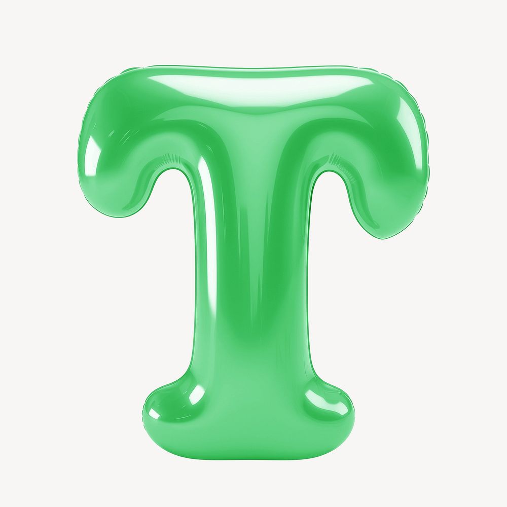 Letter T 3D green balloon alphabet illustration