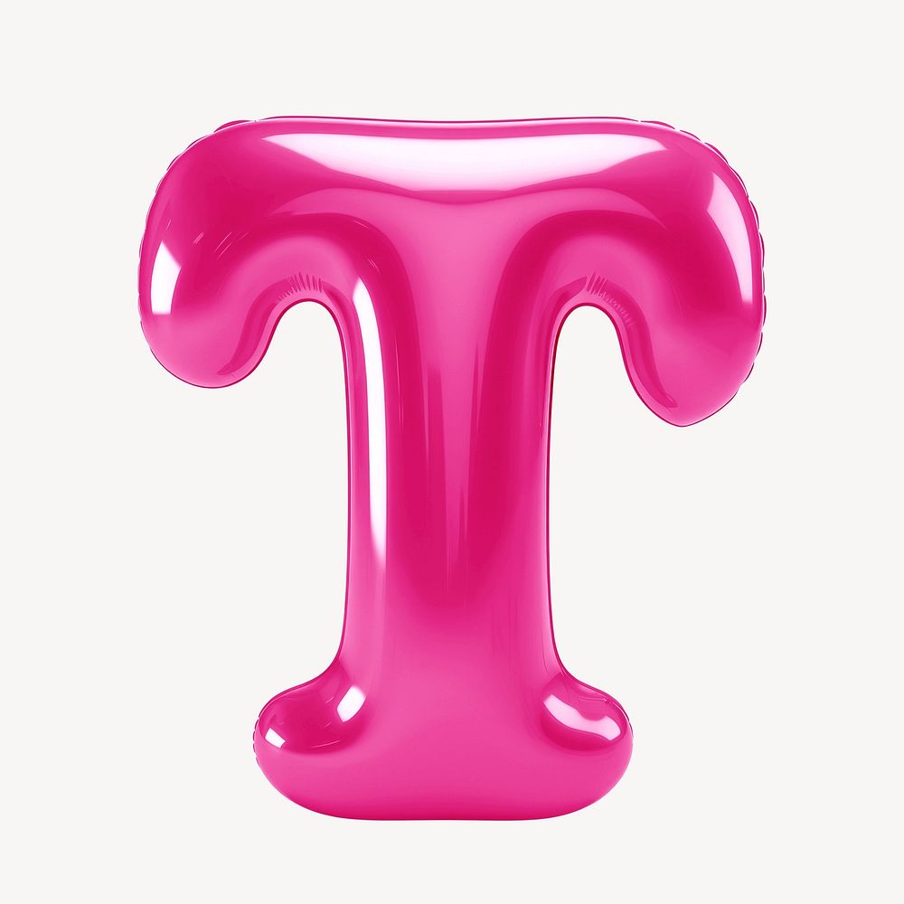Letter T 3D pink balloon alphabet illustration