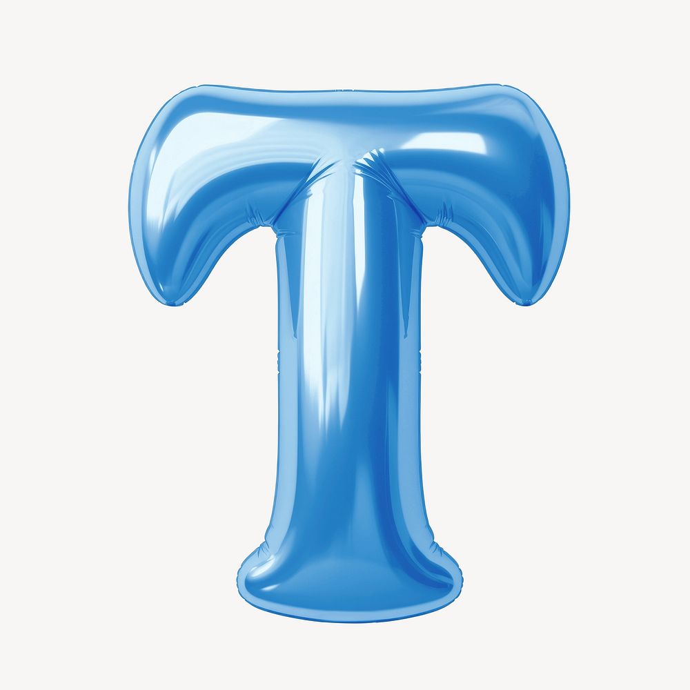 Letter T 3D blue balloon alphabet illustration