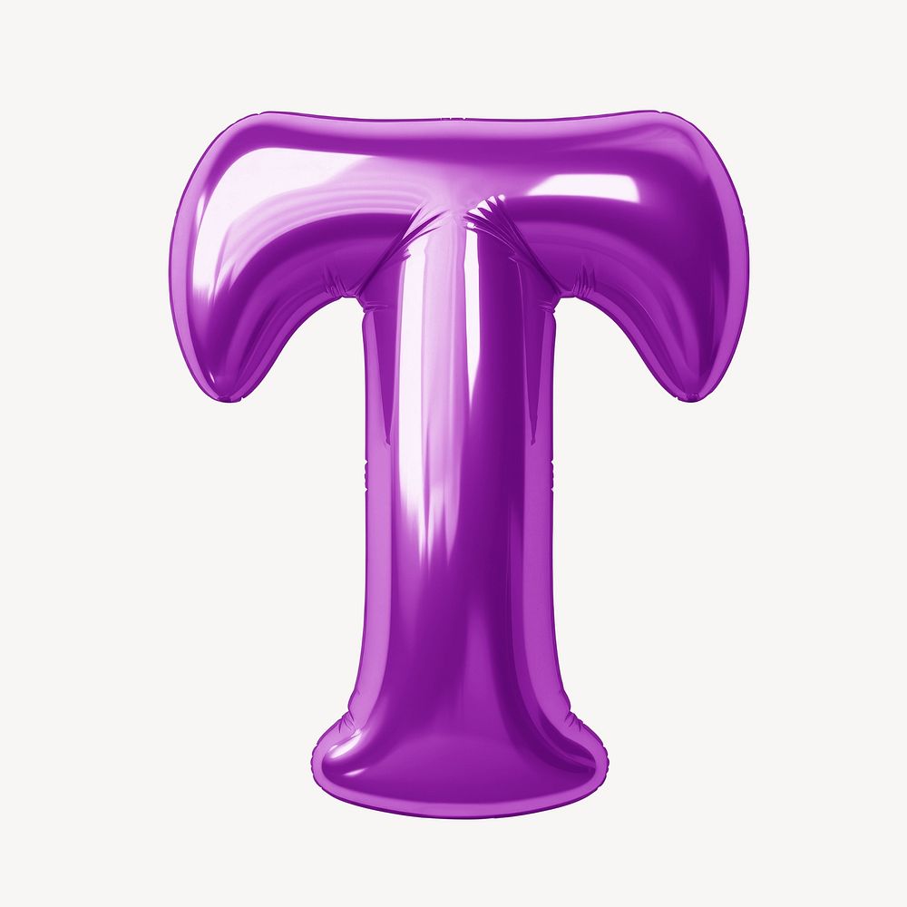 Letter T 3D purple balloon alphabet illustration