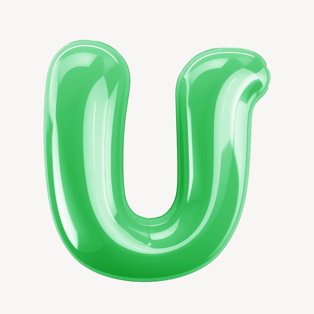 Letter U 3D green balloon alphabet illustration