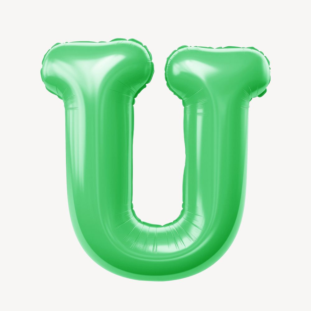 Letter U 3D green balloon alphabet illustration