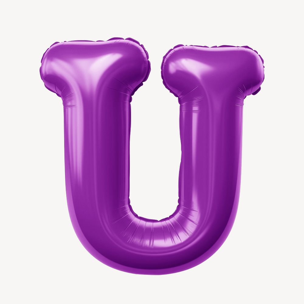 Letter U 3D purple balloon alphabet illustration