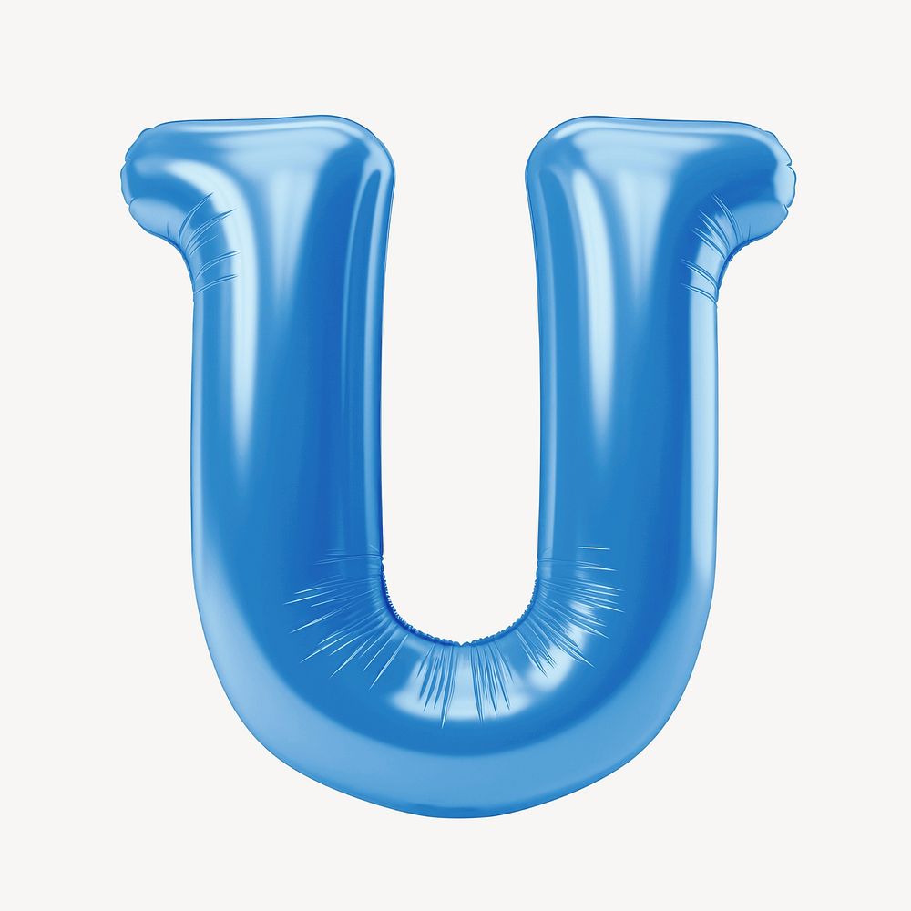Letter U 3D blue balloon alphabet illustration
