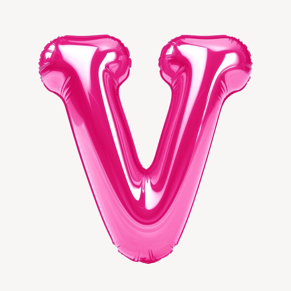 Letter V 3D pink balloon alphabet illustration