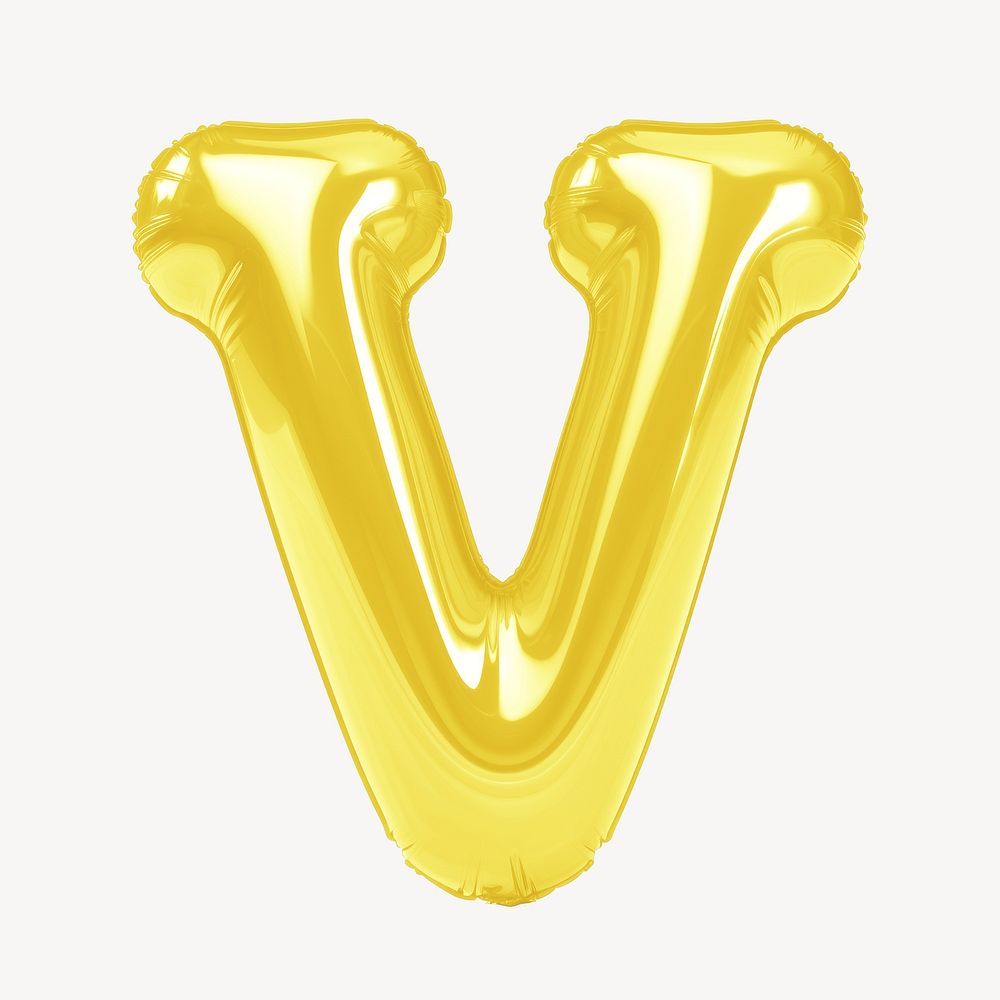 Letter V 3D yellow balloon alphabet illustration