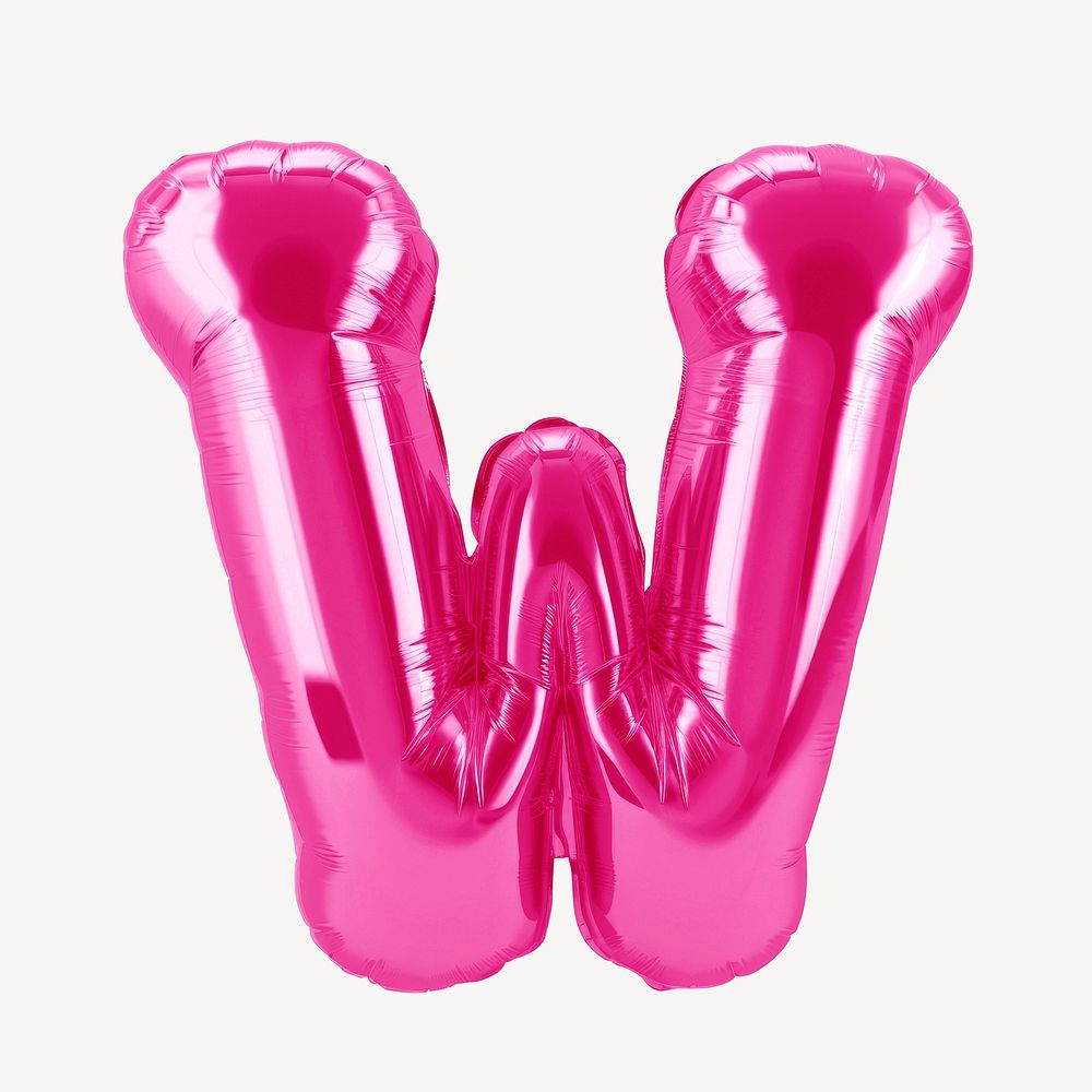 Letter W 3D pink balloon alphabet illustration