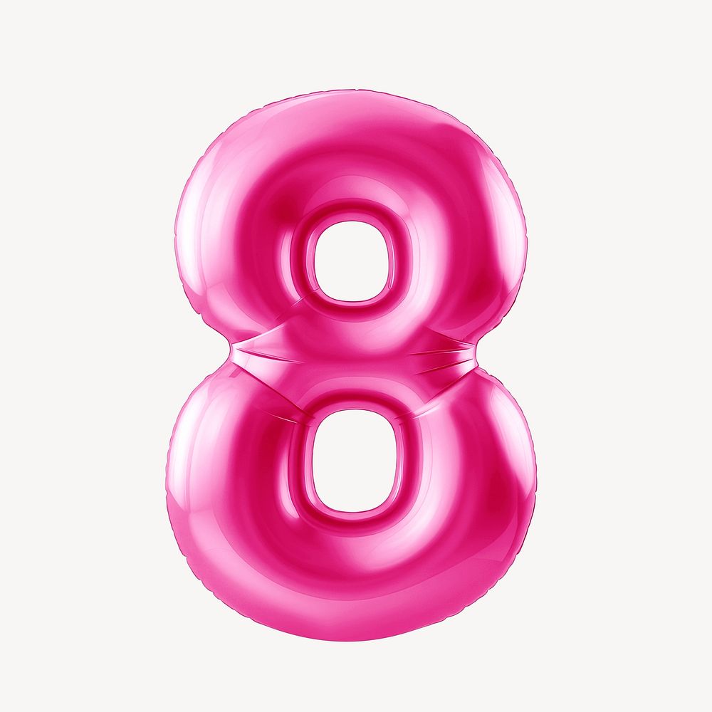 Number 8 pink  3D balloon illustration