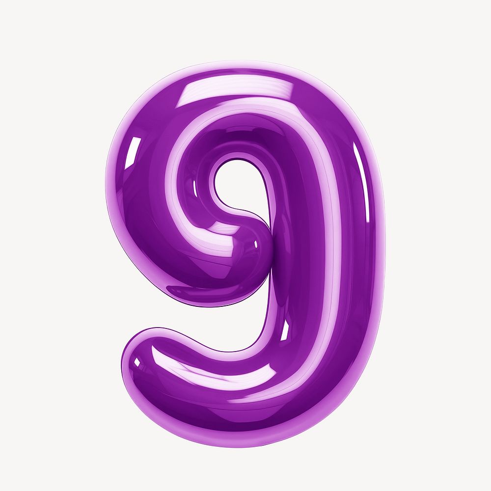Number 9 purple  3D balloon illustration