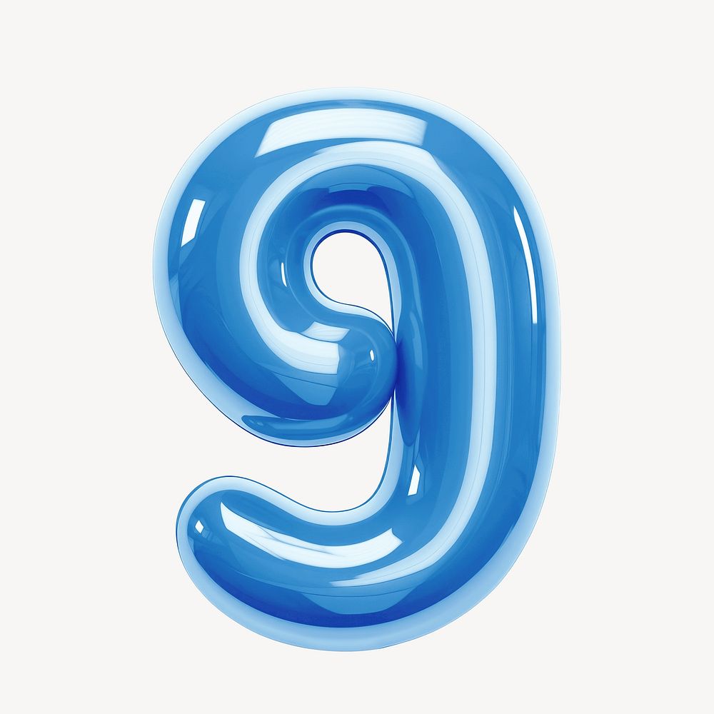 Number nine blue  3D balloon illustration