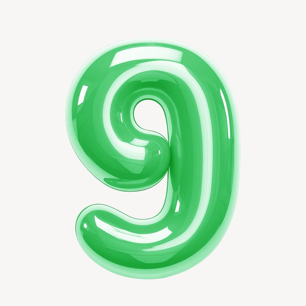 Number nine green  3D balloon illustration