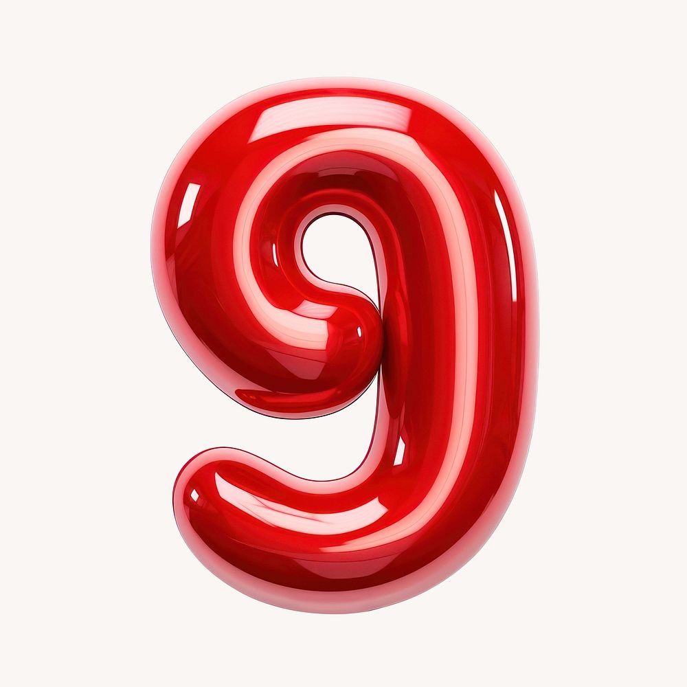 Number nine red  3D balloon illustration