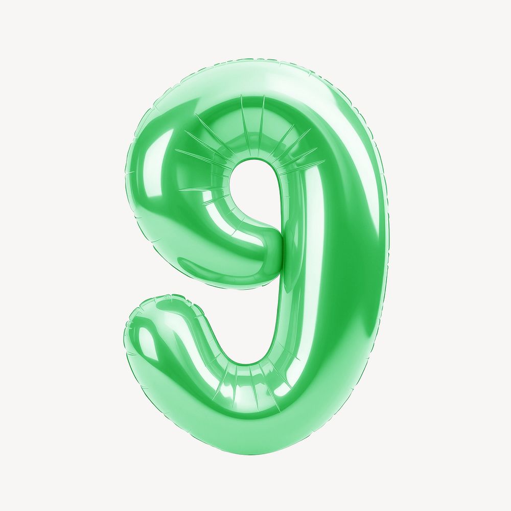 Number 9 green  3D balloon illustration