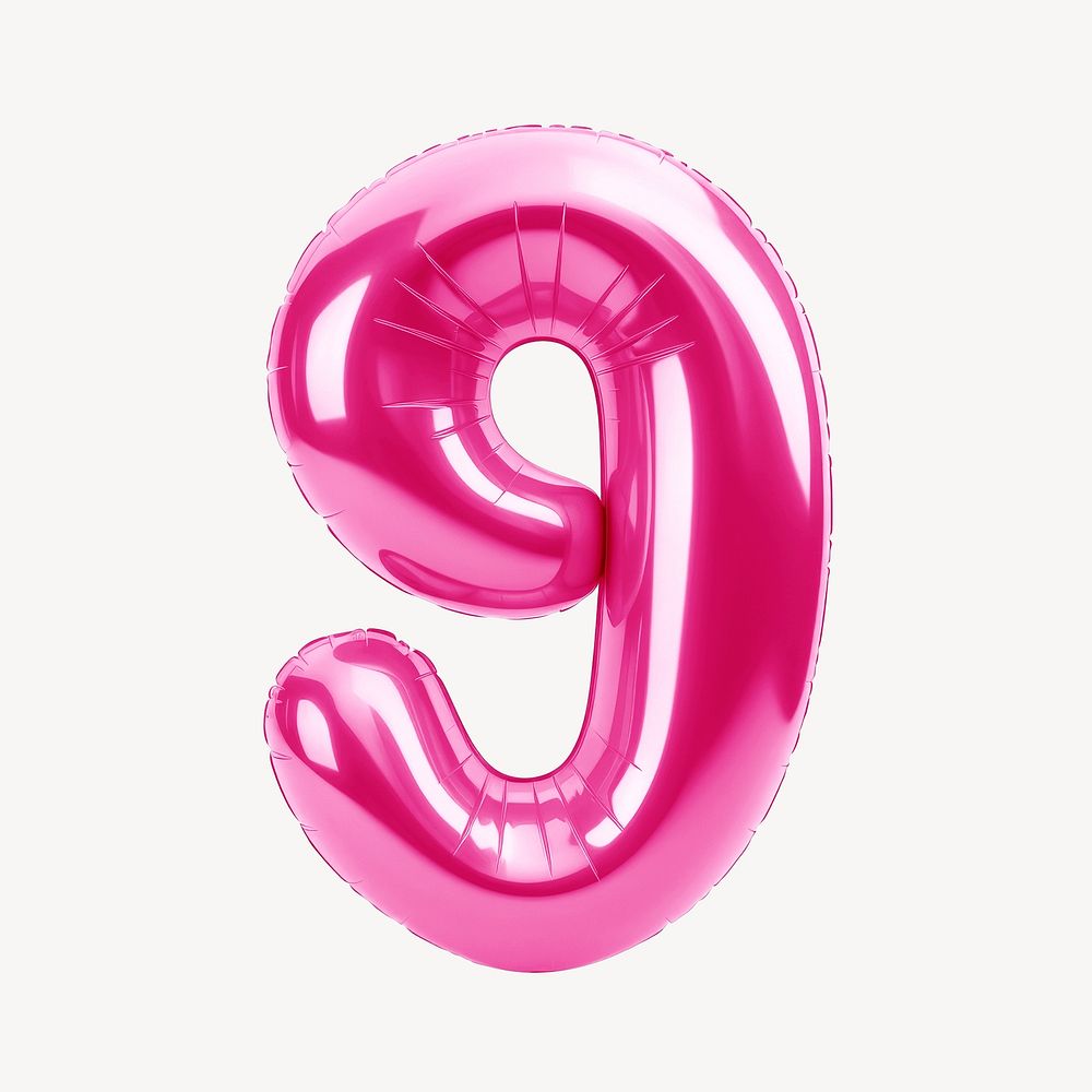 Number 9 pink  3D balloon illustration