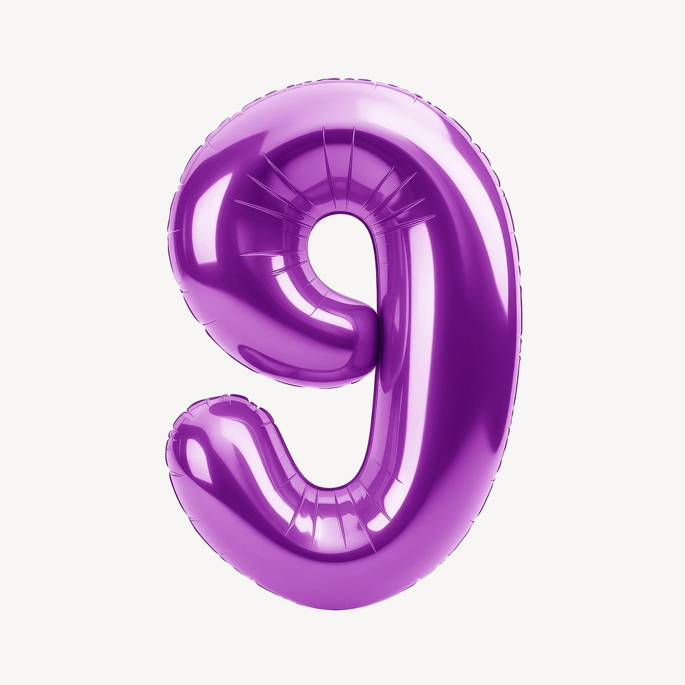 Number nine purple  3D balloon illustration