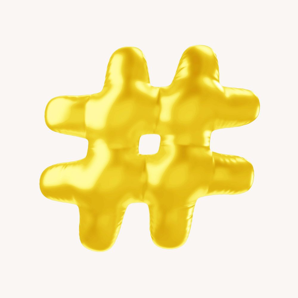 Hashtag 3D yellow balloon symbol illustration
