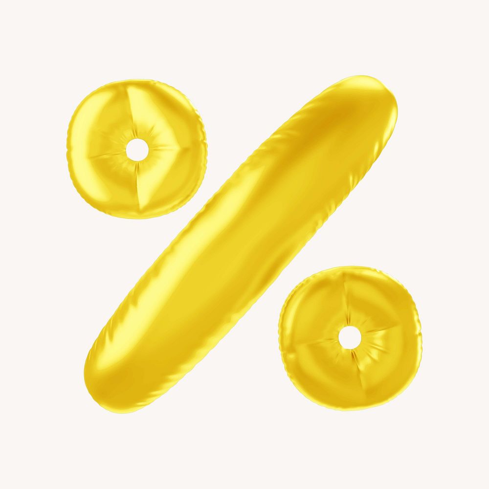 Percentage 3D yellow balloon symbol illustration