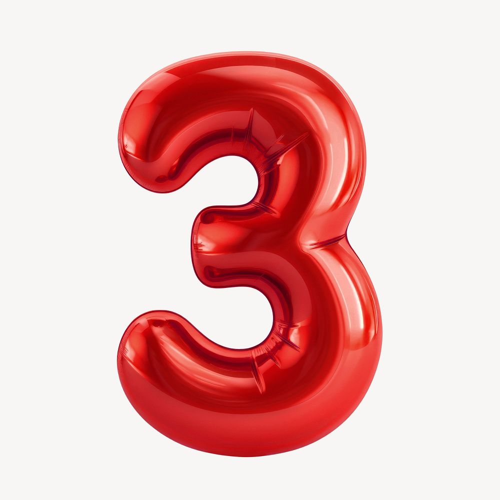 Number 3 red  3D balloon illustration