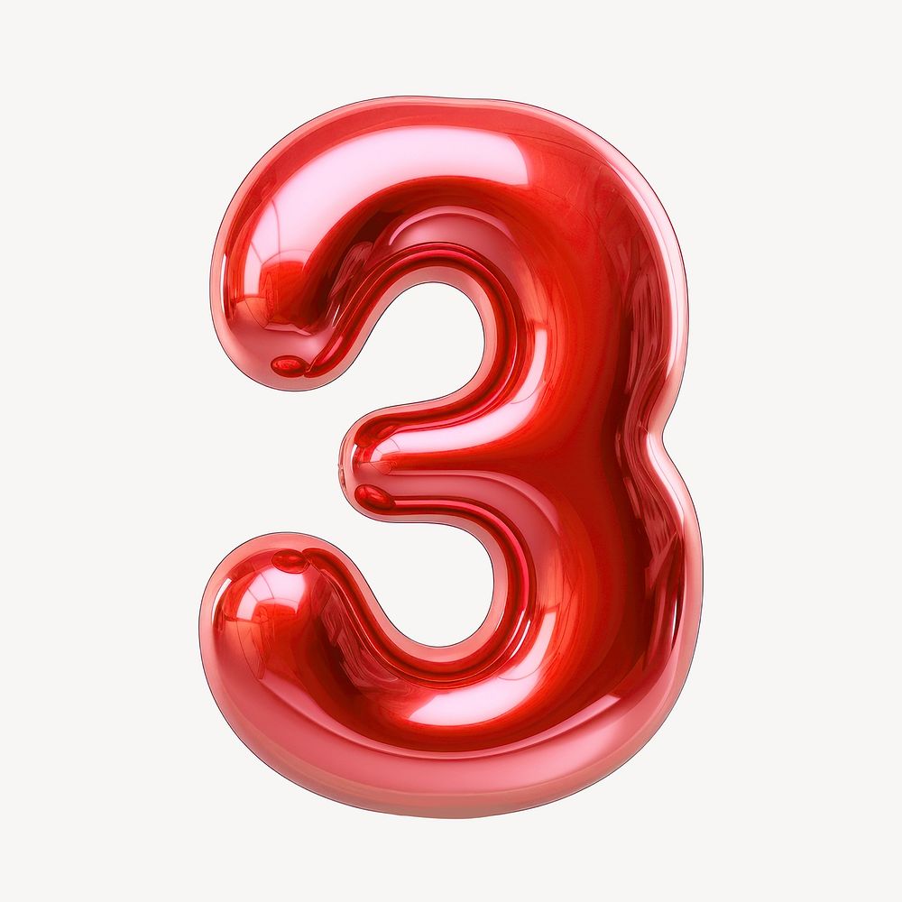 Number 3 red  3D balloon illustration