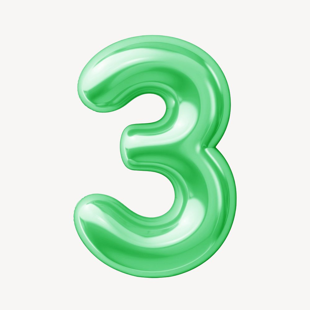 Number three green  3D balloon illustration