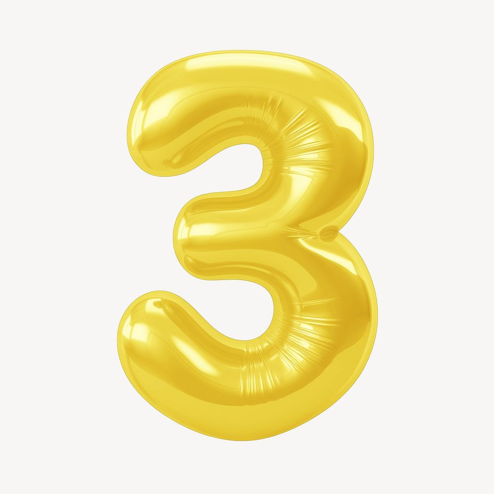 Number three yellow  3D balloon illustration