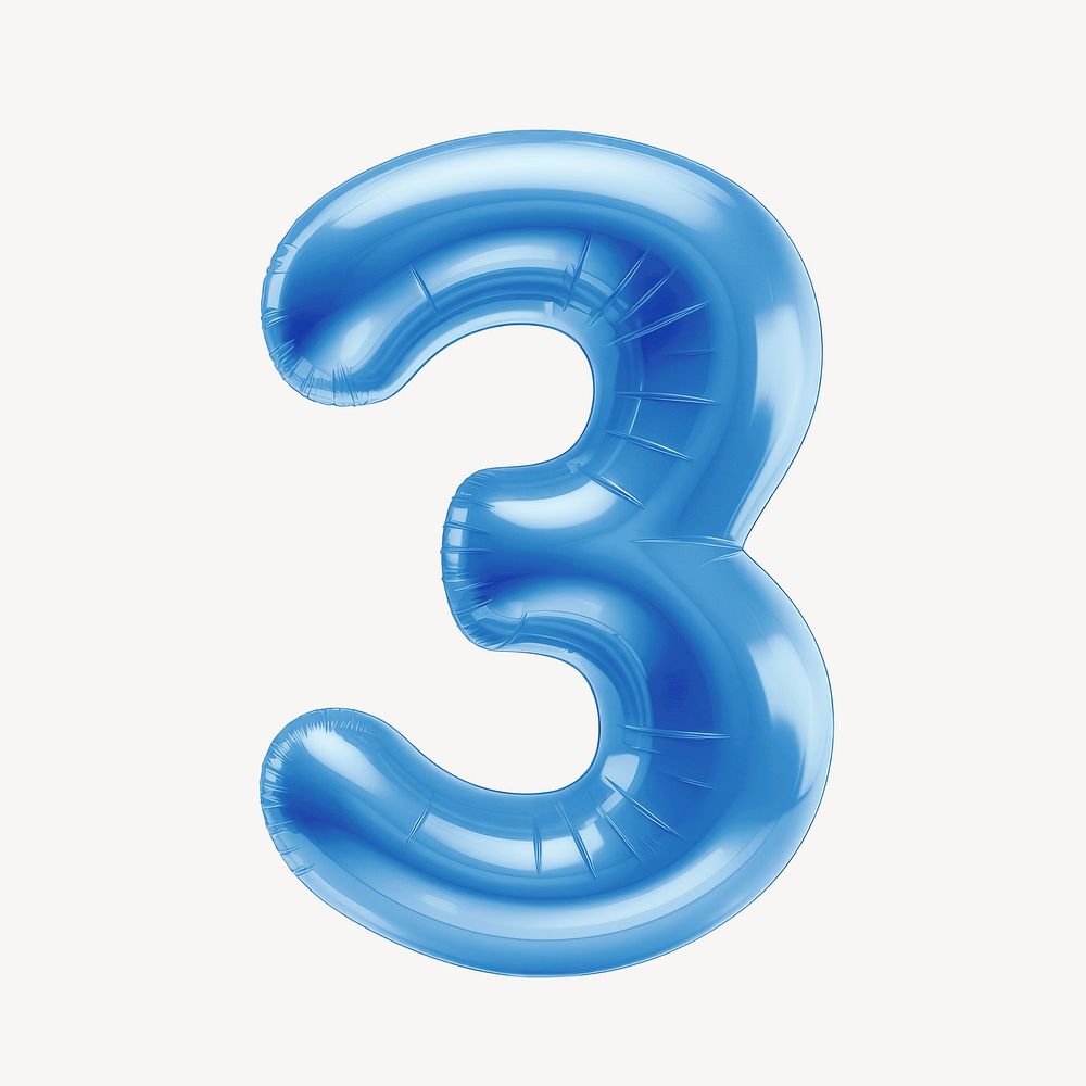 Number three blue  3D balloon illustration