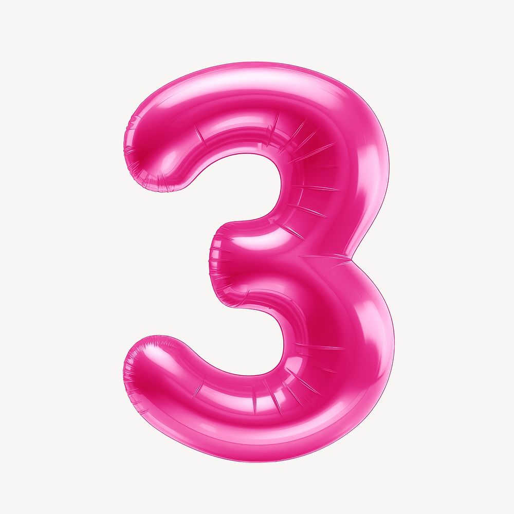 Number 3 pink  3D balloon illustration