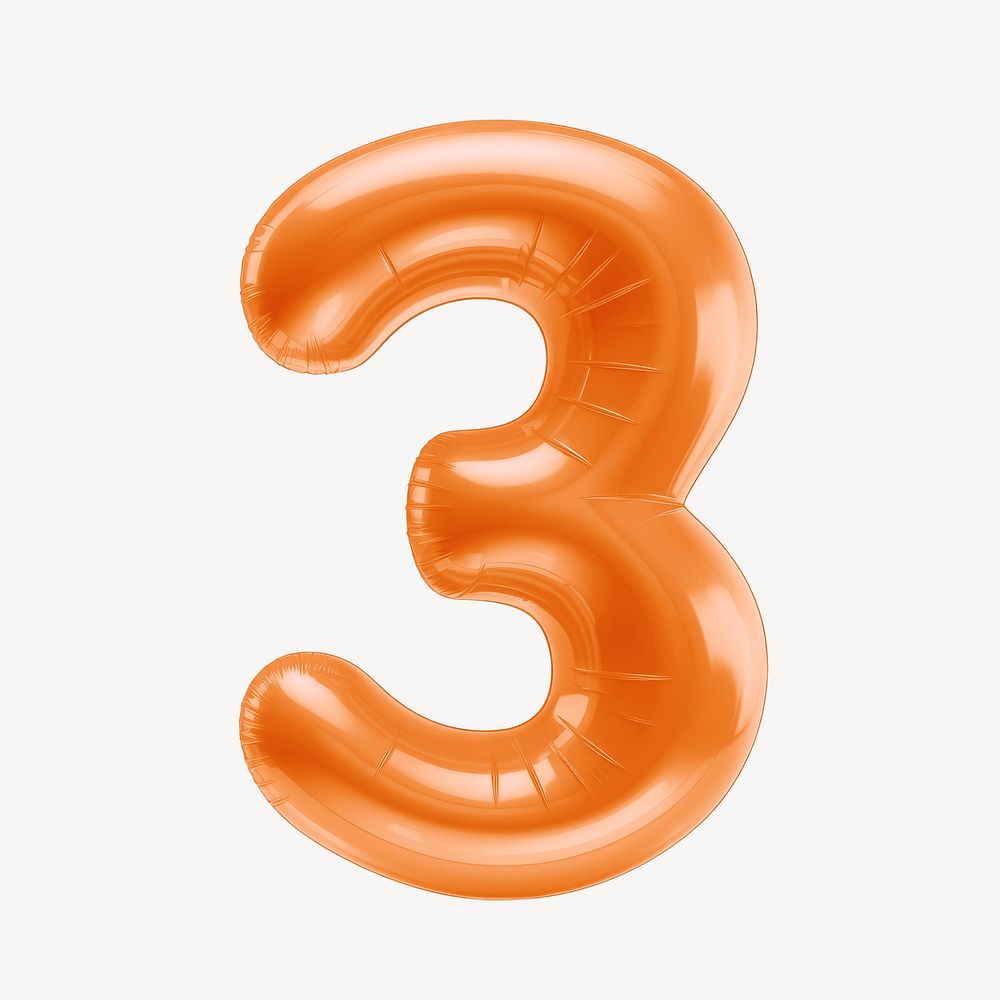 Number 3 orange  3D balloon illustration