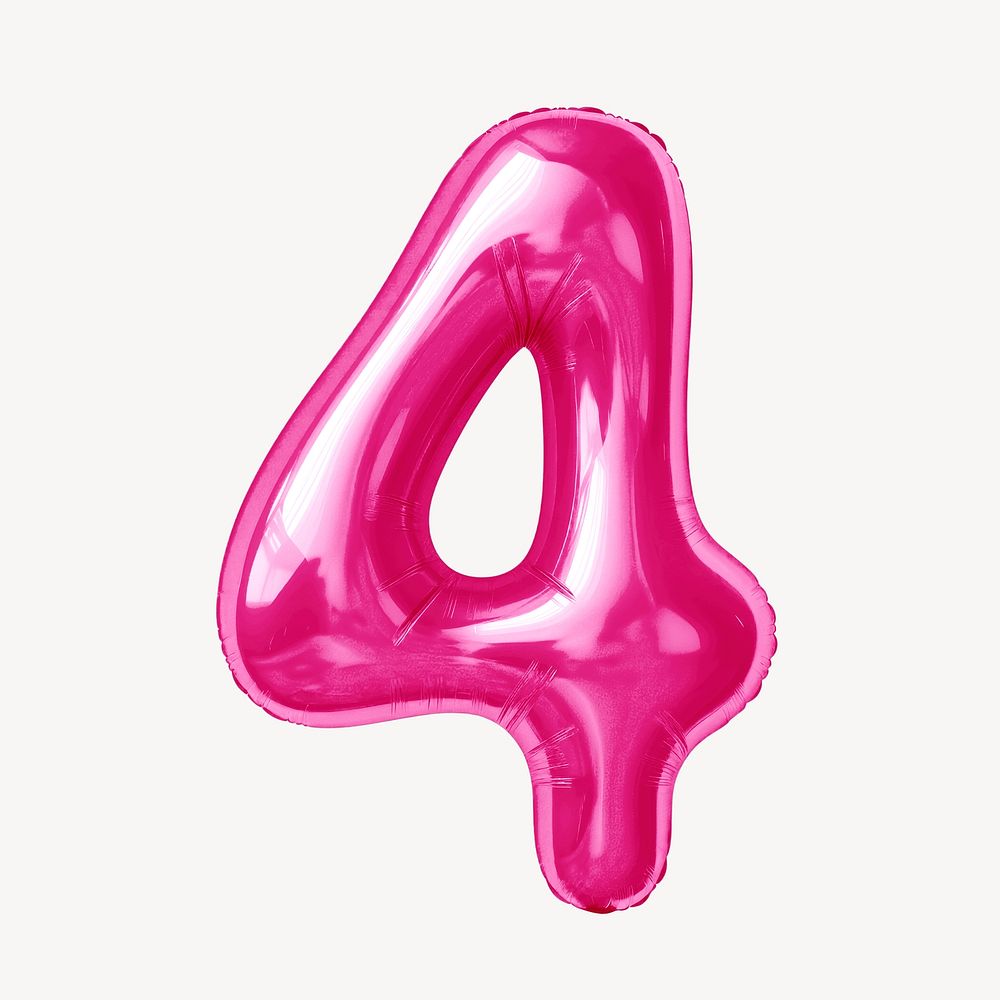 Number four pink  3D balloon illustration