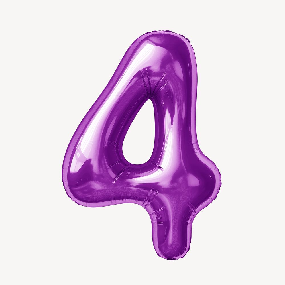 Number four purple  3D balloon illustration