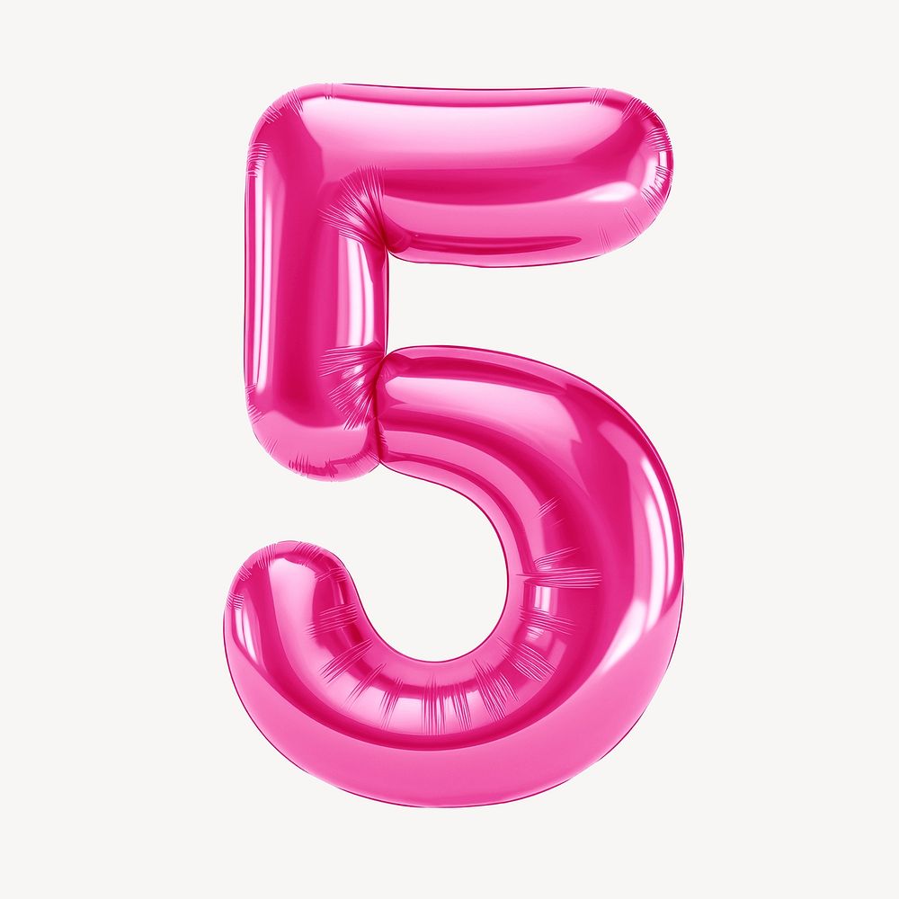 Number five pink  3D balloon illustration